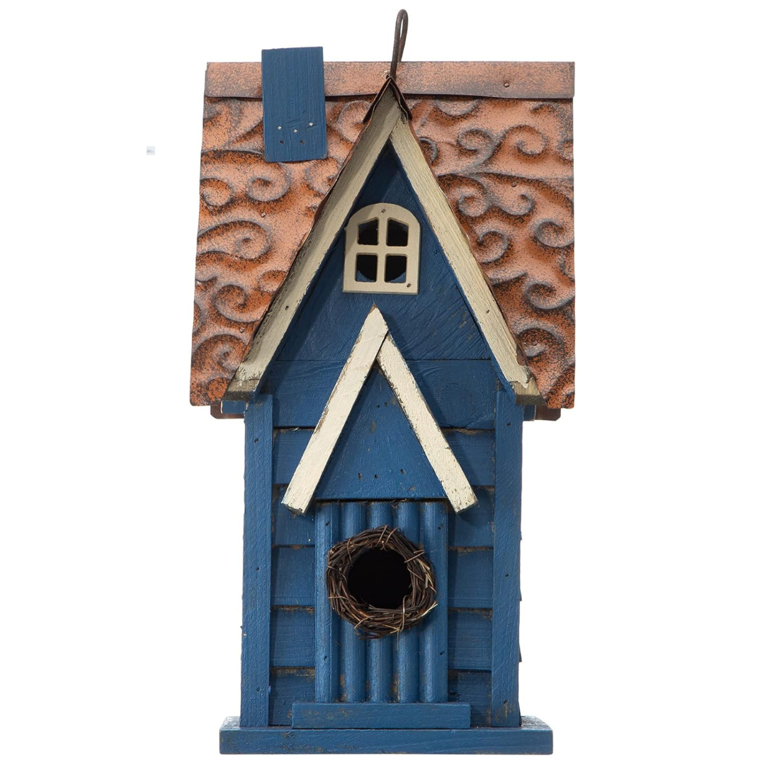 12" H Hanging Retro Distressed Wooden Cottage Bird House