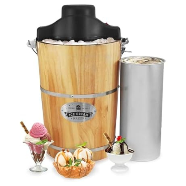 6 Quart Elite Gourmet Wood Bucket Electric Ice Cream Maker