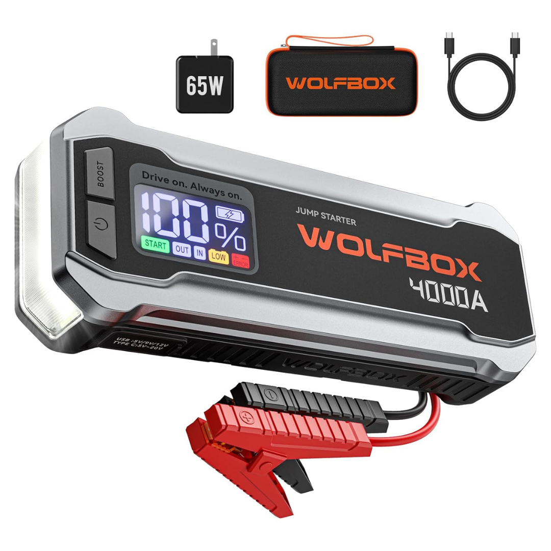 Wolfbox 4000A 12V Car Battery Jump Starter W/ 67W Quick Charger
