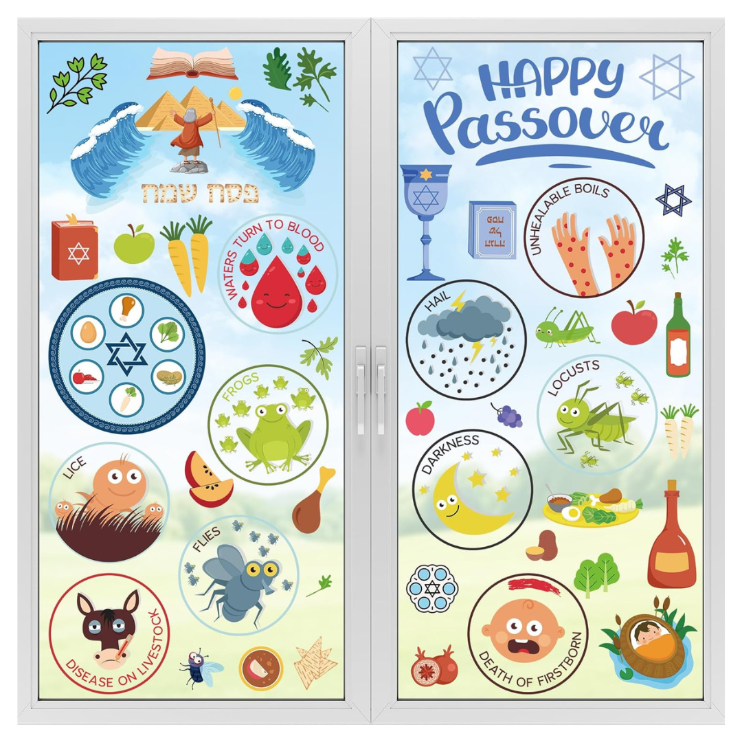 63-Piece 9 Sheets Colorful Passover Window Clings