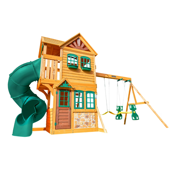 KidKraft Buffalo Crossing Wooden Swing Set With Playhouse