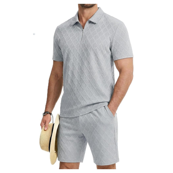 JMIERR Men's 2-Piece Jacquard Knit Outfits Golf Polo Shirt & Shorts Set
