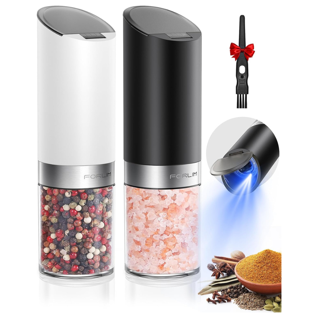 Gravity Electric Salt & Pepper Grinder Set With Dust Covers