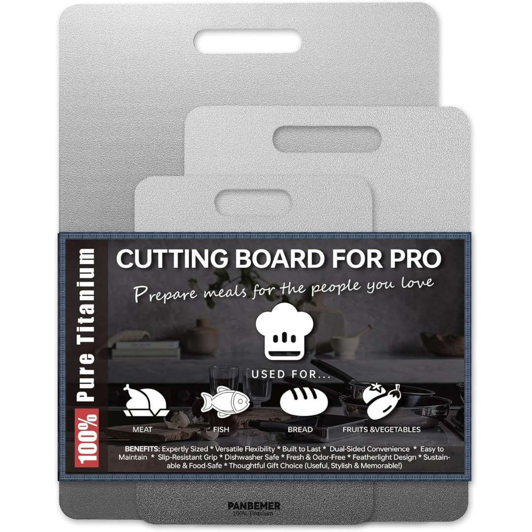 Set Of 3 Titanium Double-Sided Food Grade Cutting Boards (10", 12" & 16")