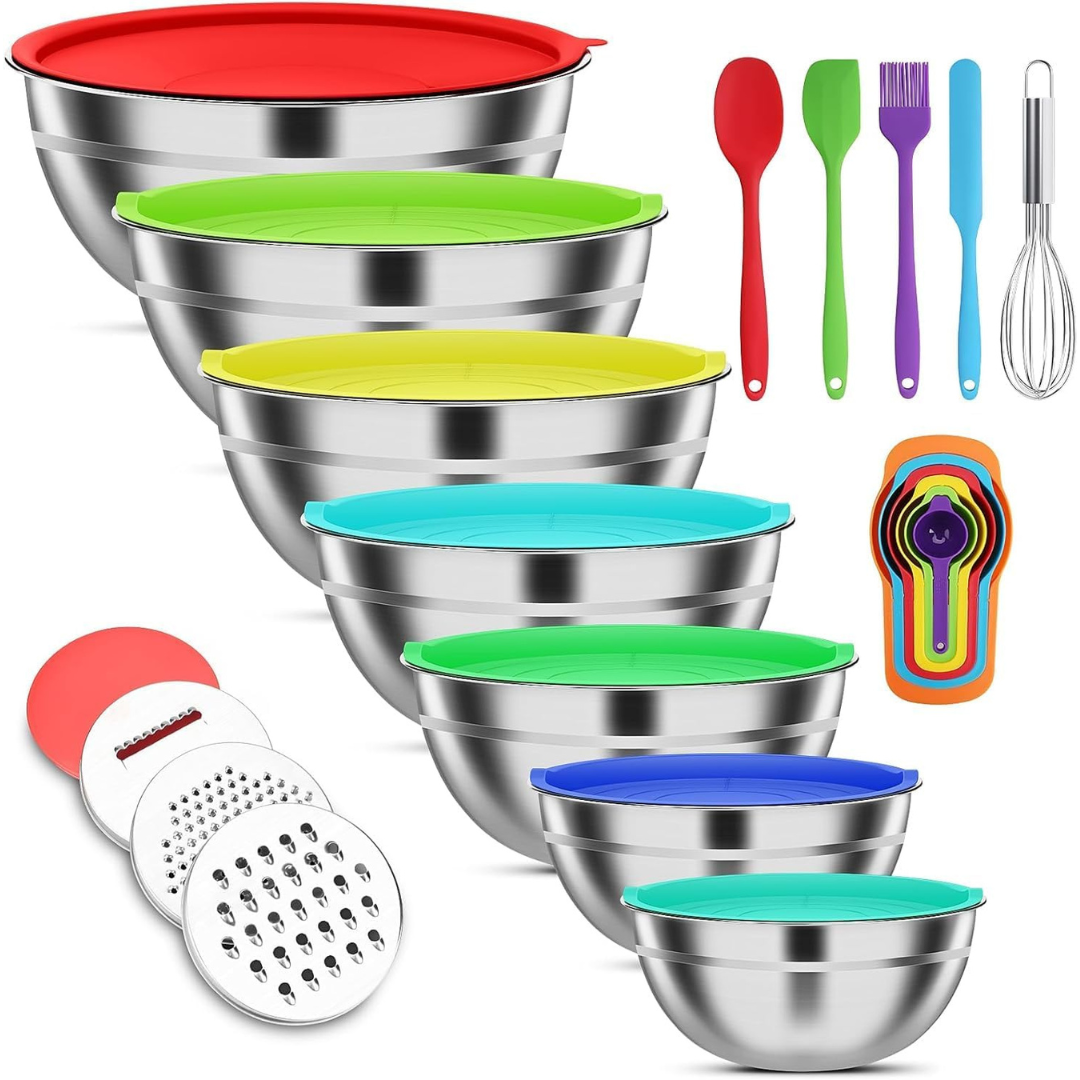 7-Piece Envtek Stainless Steel Mixing Bowls & Lids Set W/ 3 Grater Attachments