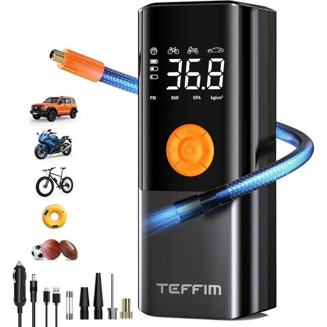 Tire Inflator Portable Air Compressor W/ LED Light & Pressure Gauge