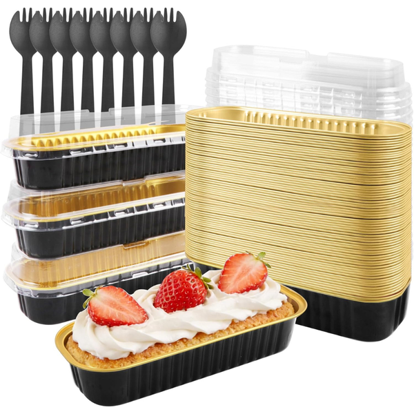 50-Pack 6.8oz Disposable Mini Loaf Pans With Lids & Spoons