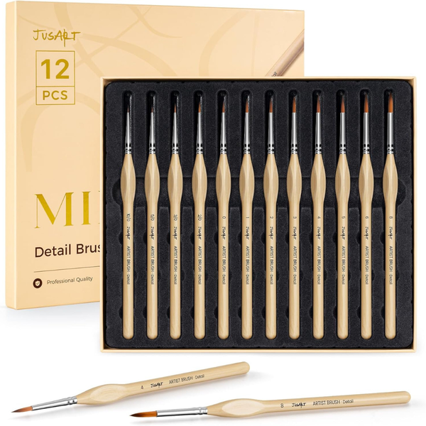 12-Count Jusart Fine Tip Detail Paint Brushes Set