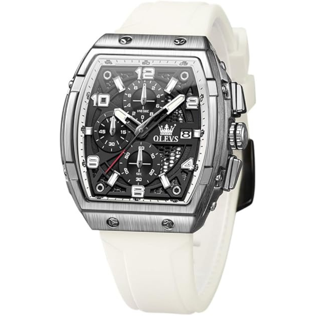 OLEVS Men's Luxury Square Watch (White Black)