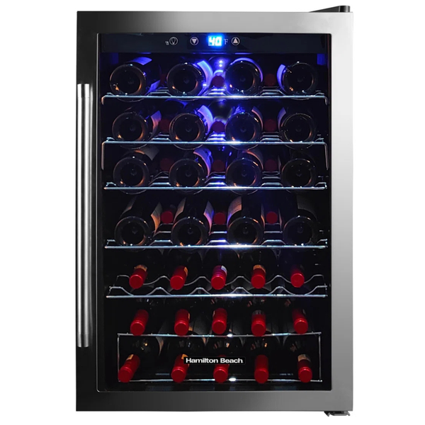 43-Bottle Hamilton Beach Wine Cooler Fridge Cellar W/ Curved Wire Shelves