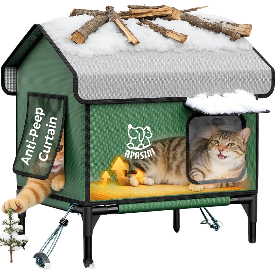 Weatherproof Insulated Cat House With Thermostatic Heating Pad