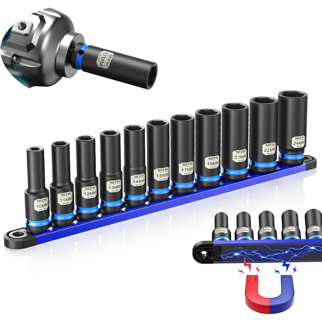 11-Piece Seesii CR-MO 1/2" Drive Impact Socket Set With Magnetic Organizer