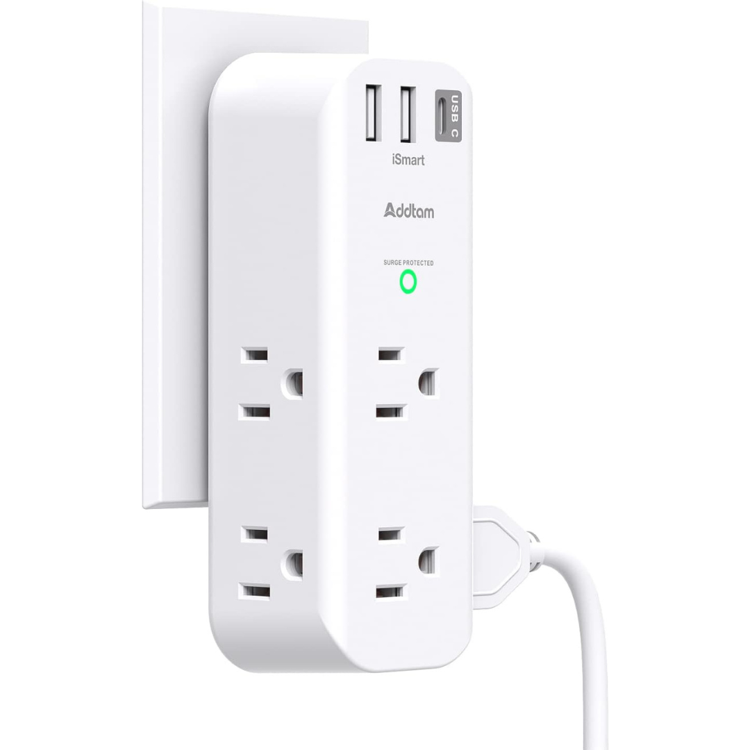 Addtam 3-Sided Surge Protector With 6 AC 3-USB Ports (1 USB C)