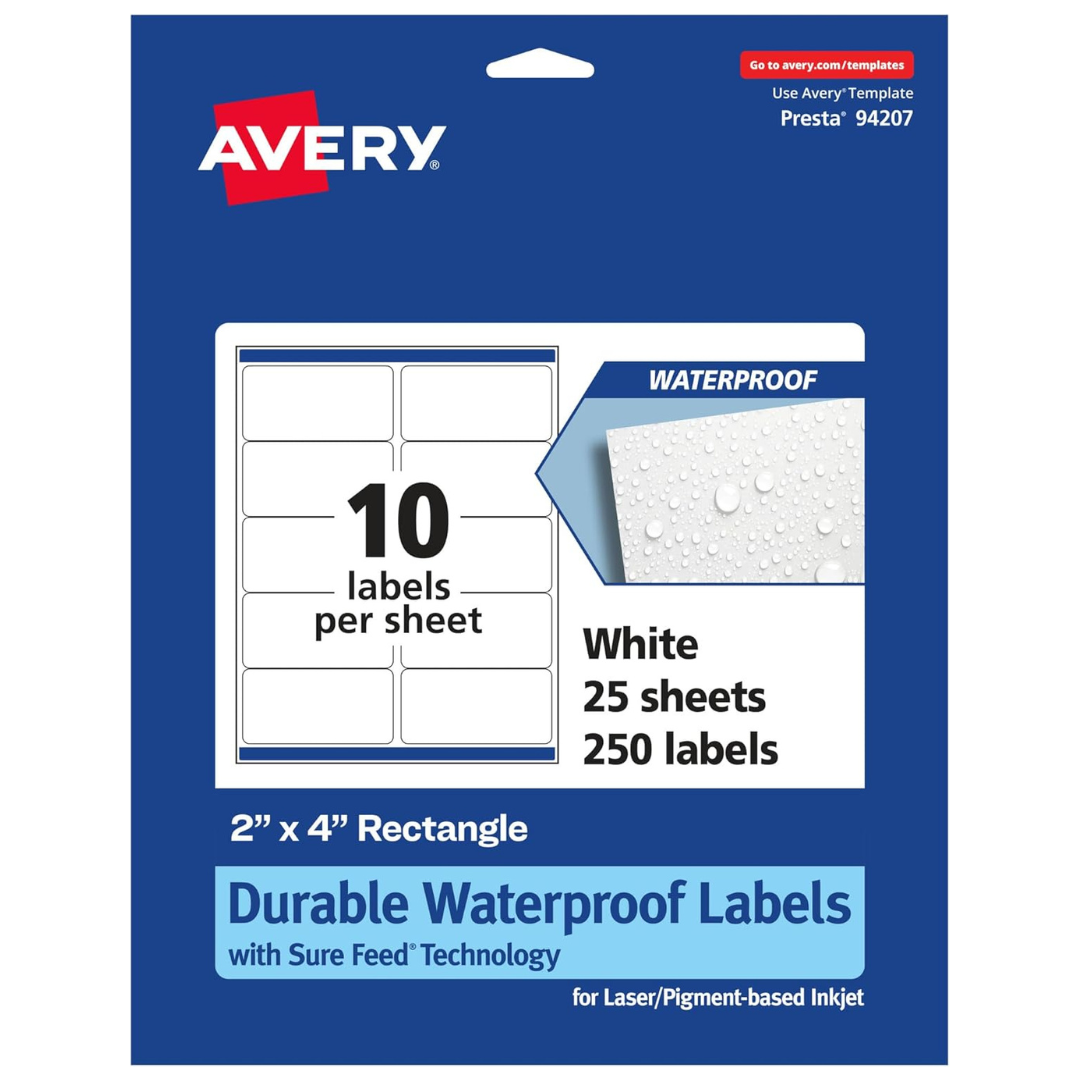 250-Pack Avery Printable Durable Rectangle Labels