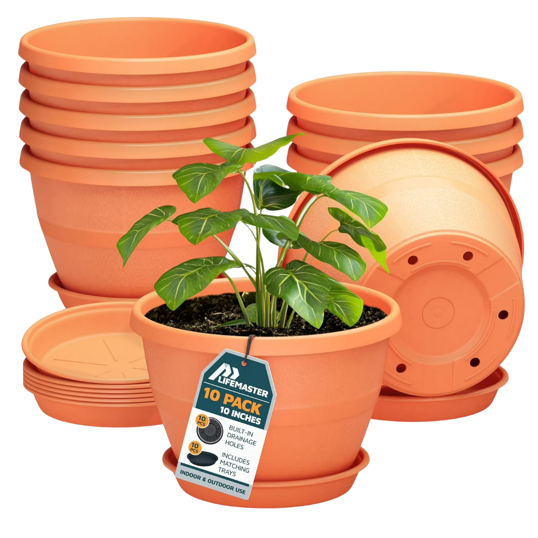 10-Pack 10" Whiskey Barrel Planter With Drainage & Saucer