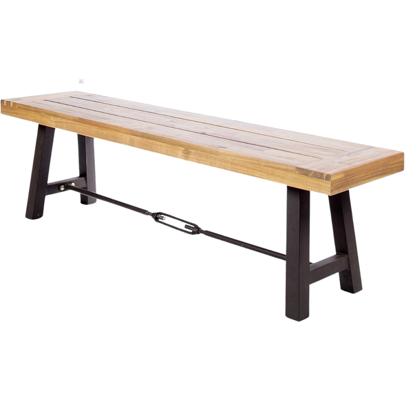 Catriona Outdoor Acacia Wood Bench With Metal Accents