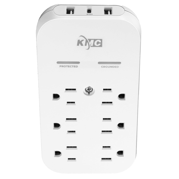 6-Outlet 2 USB-A & USB-C Ports 20W PD Surge Protector Wall Tap