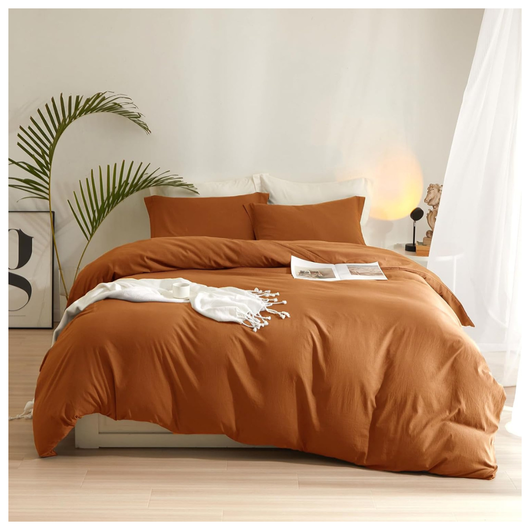 Queen 90" x 90" Terracotta Duvet Cover Set With 2 Pillowcases
