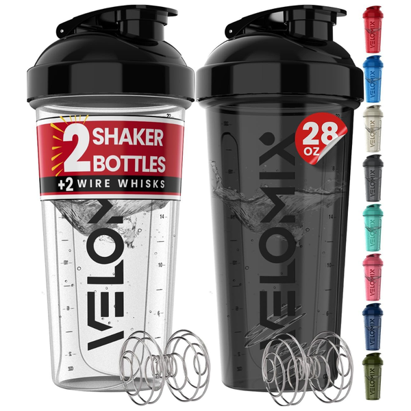 2-Pack 28-Oz Velomix Leak Proof Protein Shaker Bottles W/ Dual Wire Whisks
