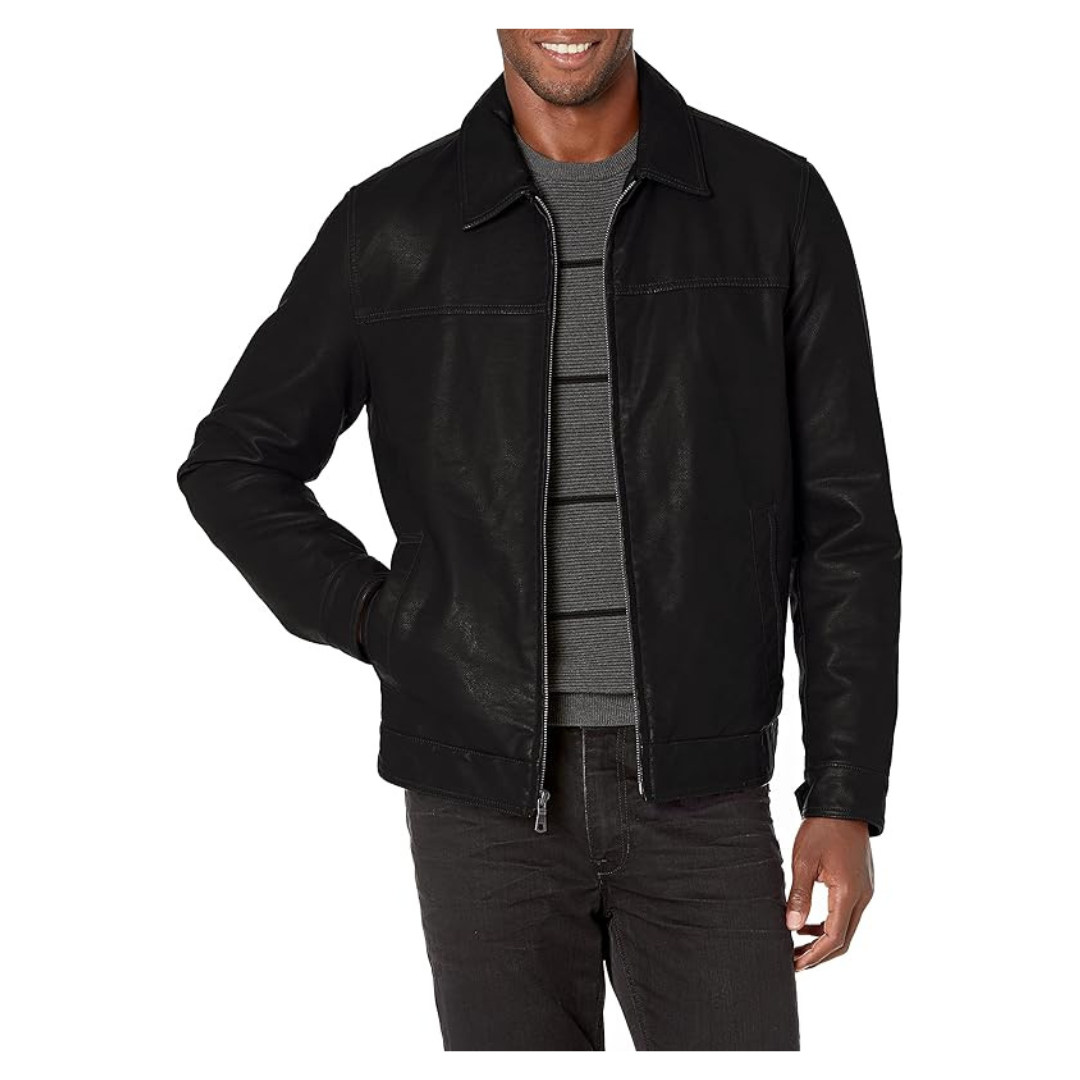 Tommy Hilfiger Men's Classic Faux Leather Jacket (Black, XL)