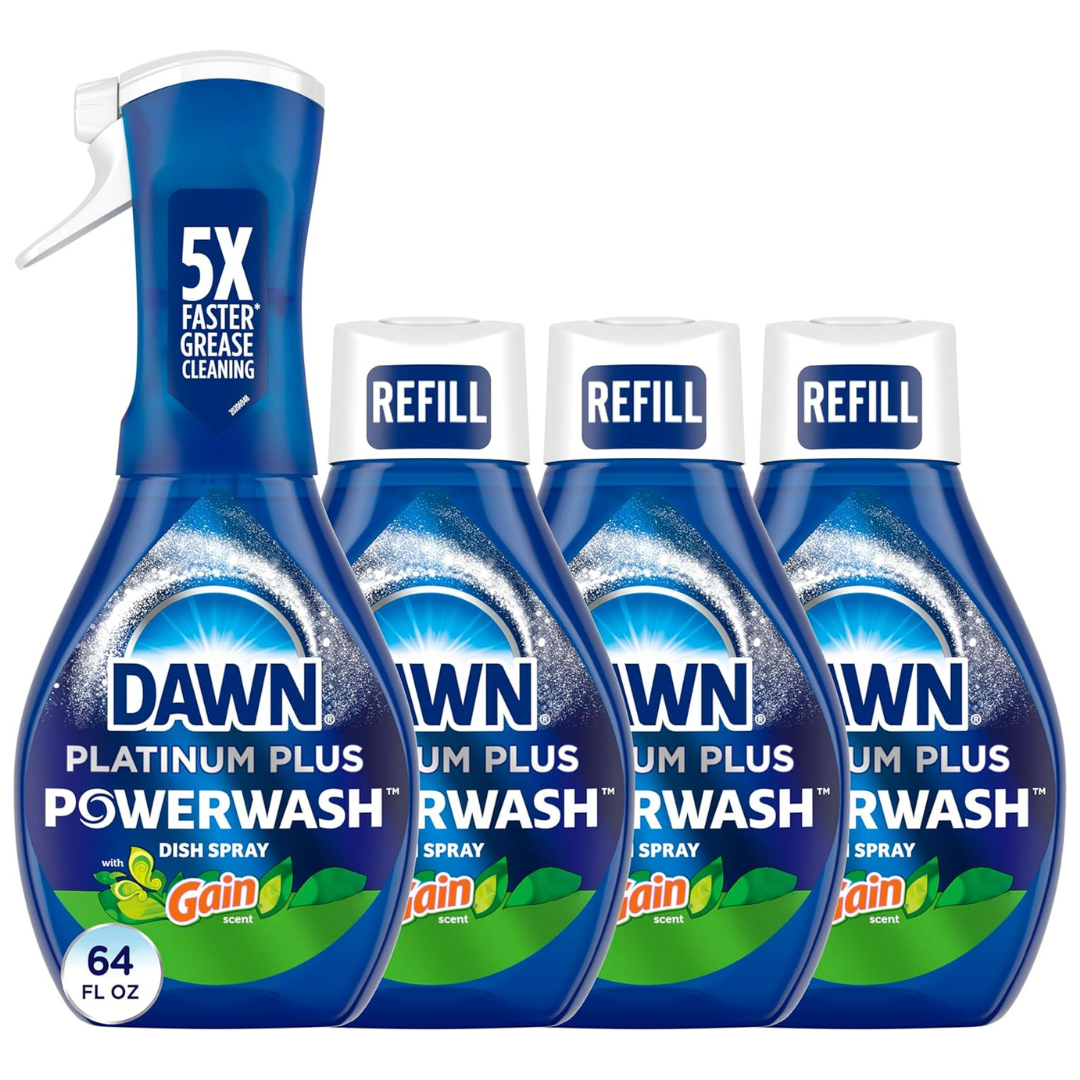 64oz Dawn Powerwash Gain Original Liquid Dish Soap 1 Starter Kit + 3 Refills