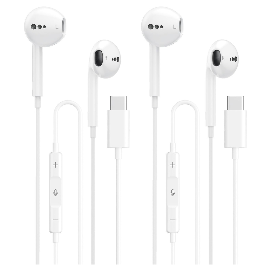 2-Pack USB-C Wired Headphones W/ Microphone & Volume Control