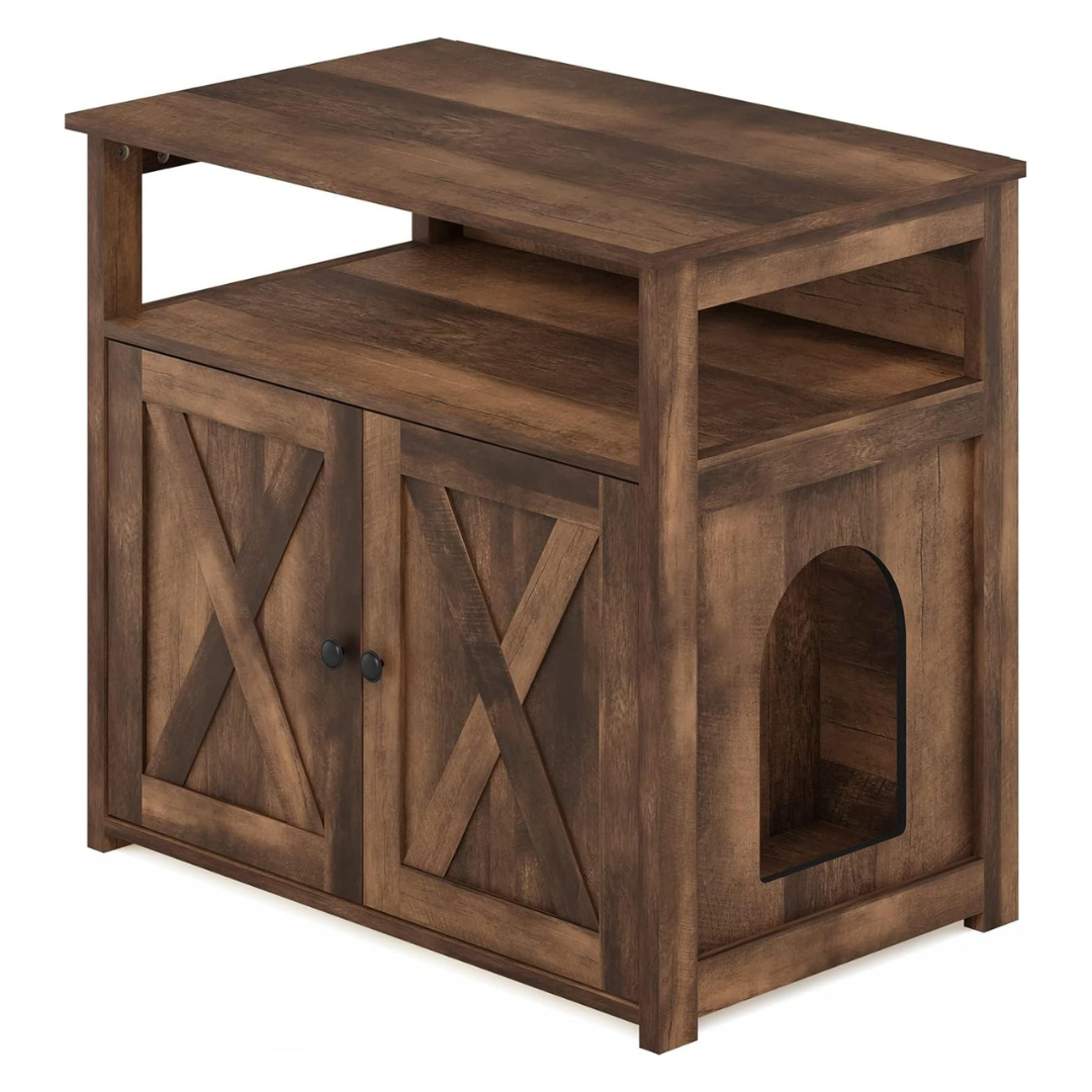 Furinno Peli Farmhouse Cat Litter Cabinet Storage With 2 Doors