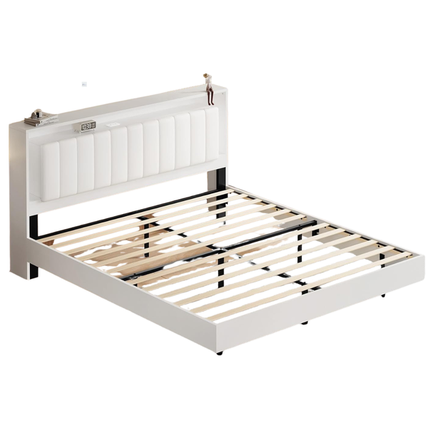 Belffin Queen Size Floating Bed Frame With LED Lights & Charging Station