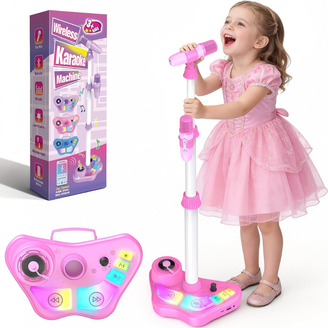 Kids Adjustable Stand Karaoke Machine Toy With 2 Mics