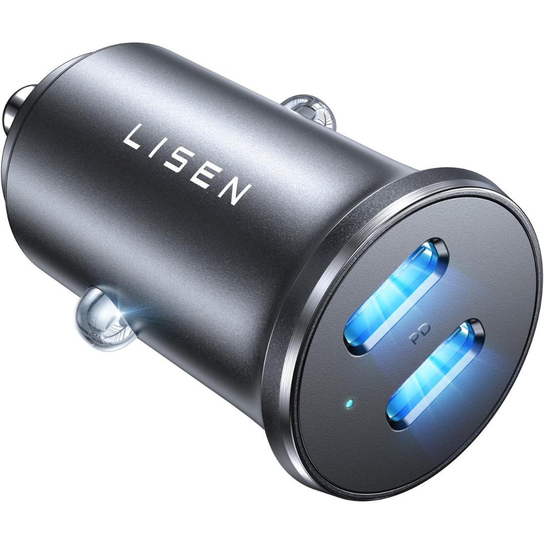 Lisen 90W Metal Mini Dual-Port USB-C Car Charger
