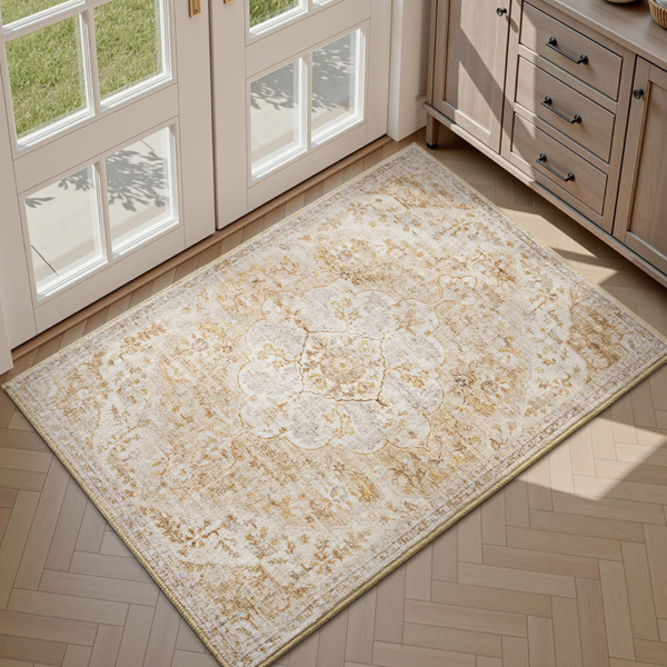 3' x 5' Washable Non-Slip Vintage Indoor Area Rug (Beige)