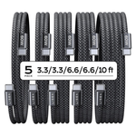 5-Pack Lisen 60W USB-C Braided Charger Cables (3.3/3.3/6.6/6.6/10 Ft)