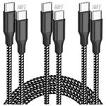 3-Pack 10-Ft Nylon Braided 60W USB-C To USB-C Charging Cable
