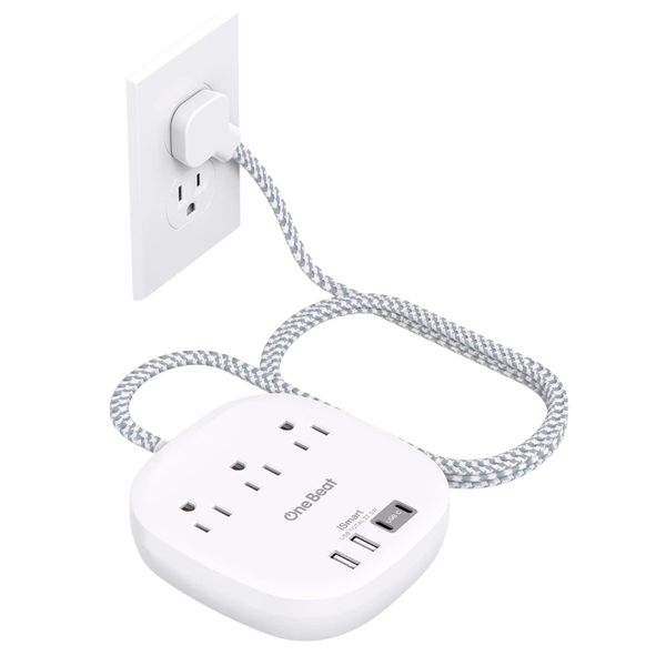 One Beat 5' Ultra Flat 3 Outlets 4 USB Ports Power Strip