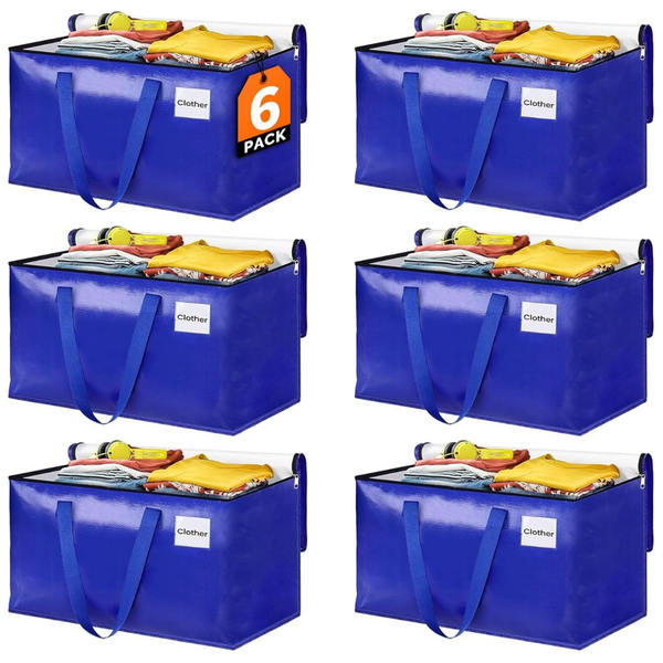 6-Pack Moving Bags With Sturdy Handles & Heavy Duty Zippers