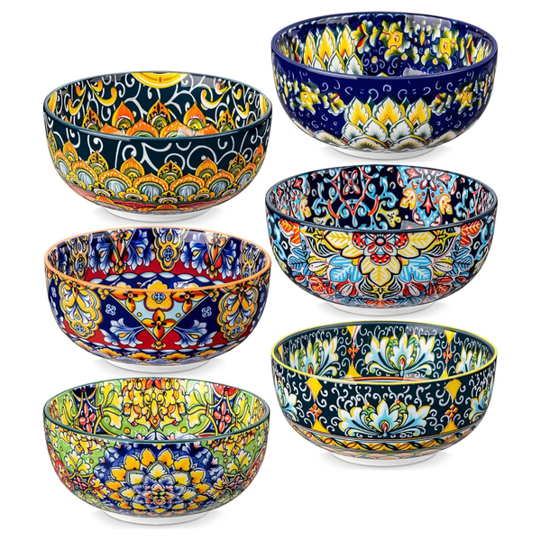 6-Pack 28oz Vancasso Bohemian Ceramic Soup Bowls (Colorful)