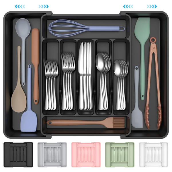 Extra Large Expandable Kitchen Drawer Organizer (Black)