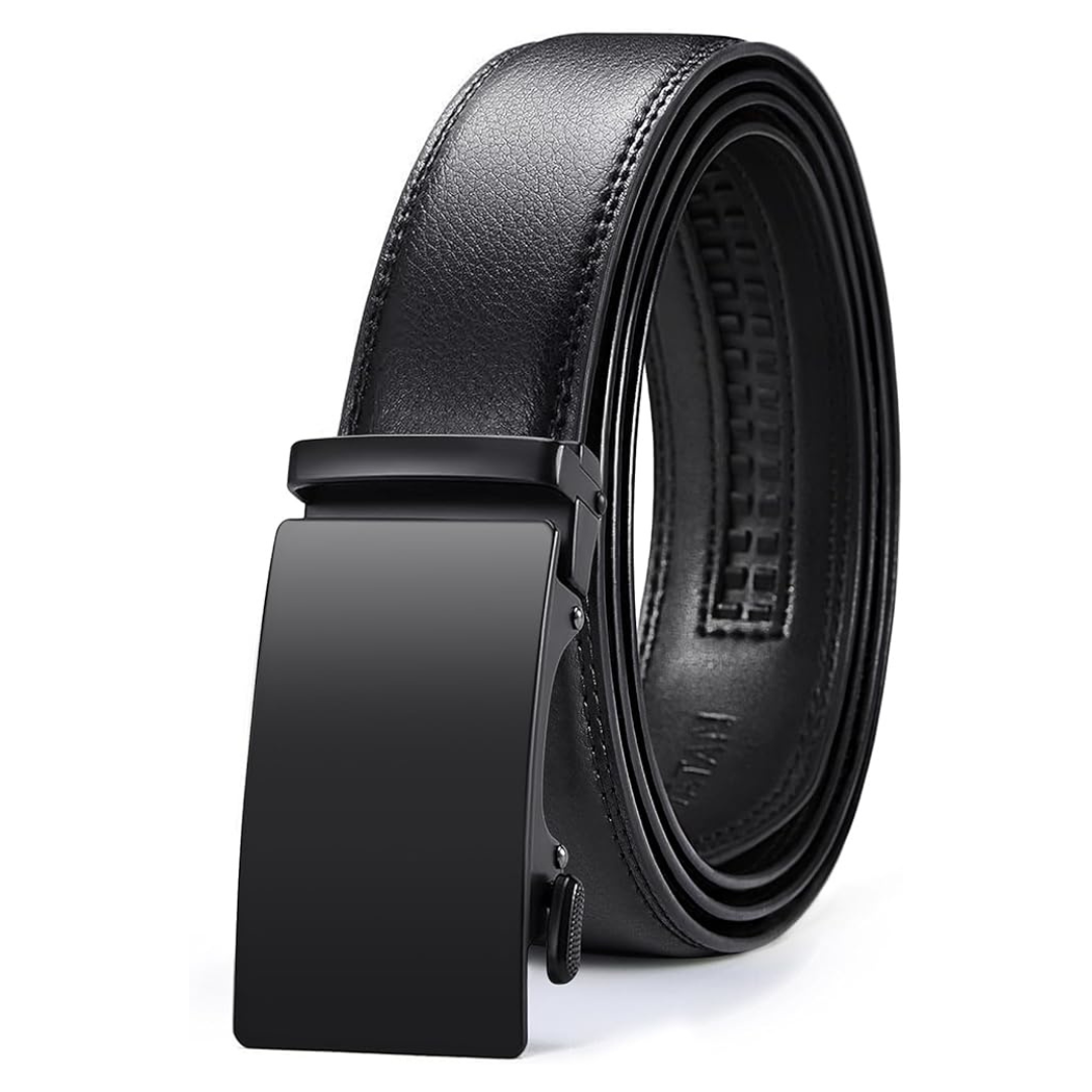 Men's Leather Ratchet Belt With Adjustable Buckle (32" To 38")