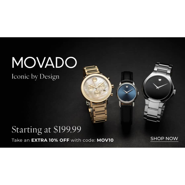Up To 80% Off + Extra 10% Off On Movado Watches At Ashford