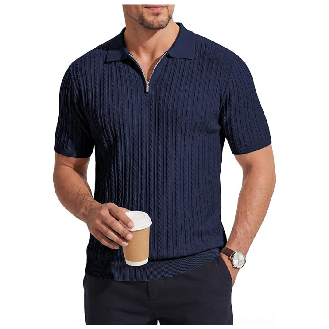 JMIERR Men's Textured Quarter-Zip Polo Shirt (Various)