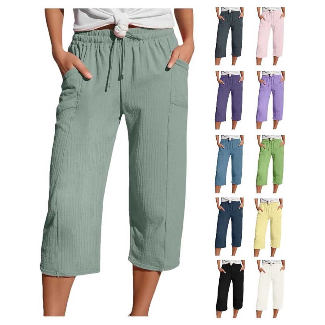 Women's Petite Linen Wide Leg Gauze Cotton Capri Pants