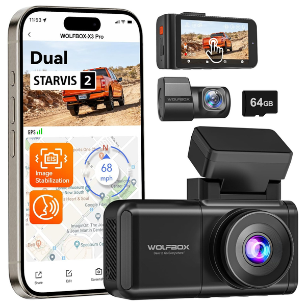 Wolfbox X3 PRO 1440P Front & Rear Dash Camera