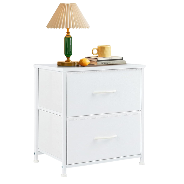 SageNest 2 Drawer Small Nightstand With Storage (White)