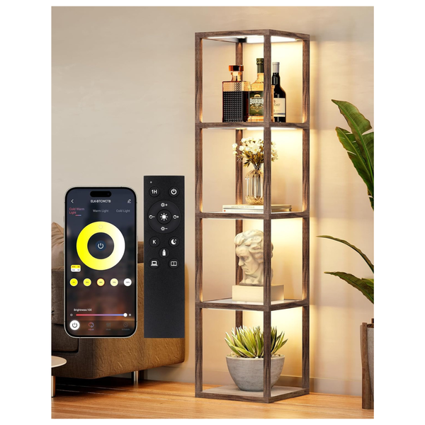 Partphoner Floor Lamp Glass Display Shelf With Remote/APP Control