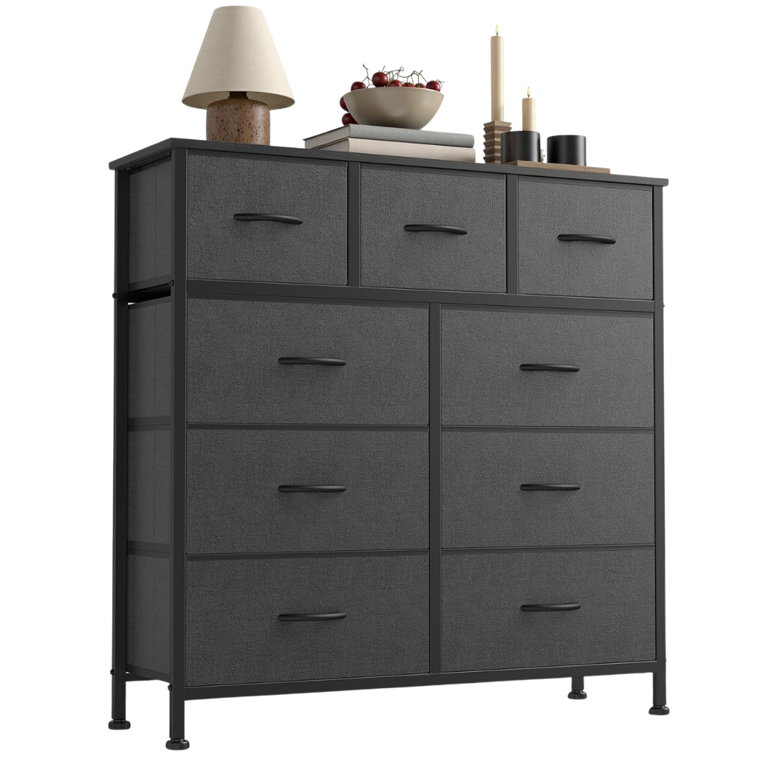 Sweetcrispy 9-Drawer Fabric Dresser Storage Tower W/ Wood Top & Steel Frame