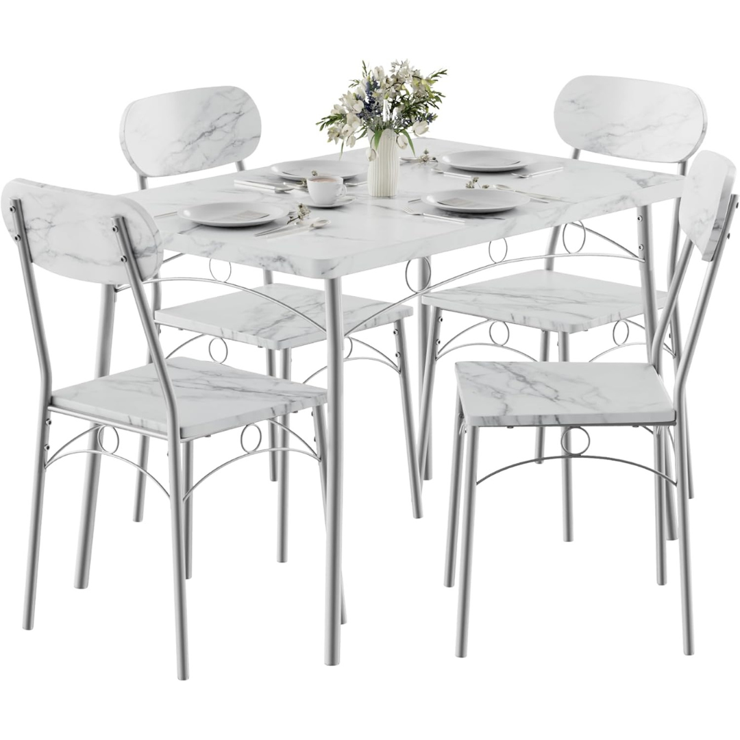 5-Piece VECELO Dining Table Set with Table and 4 Chairs