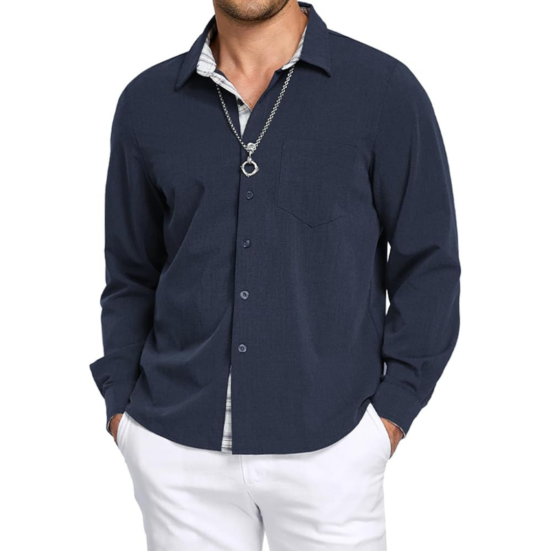 Men's Long Sleeve Button Down Untucked Regular Fit Dress Shirt