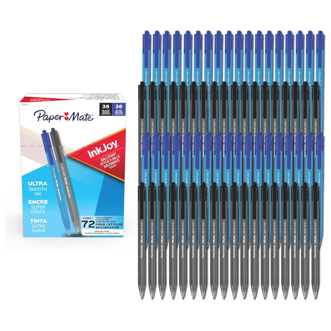 72-Count Paper Mate InkJoy 100RT Ballpoint Pens