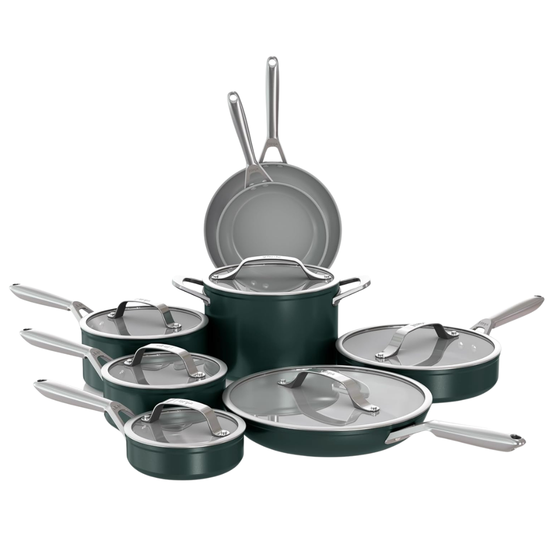 14-Piece Ninja Ceramic Pro Non-Stick Pots & Pans Cookware Set (Green)