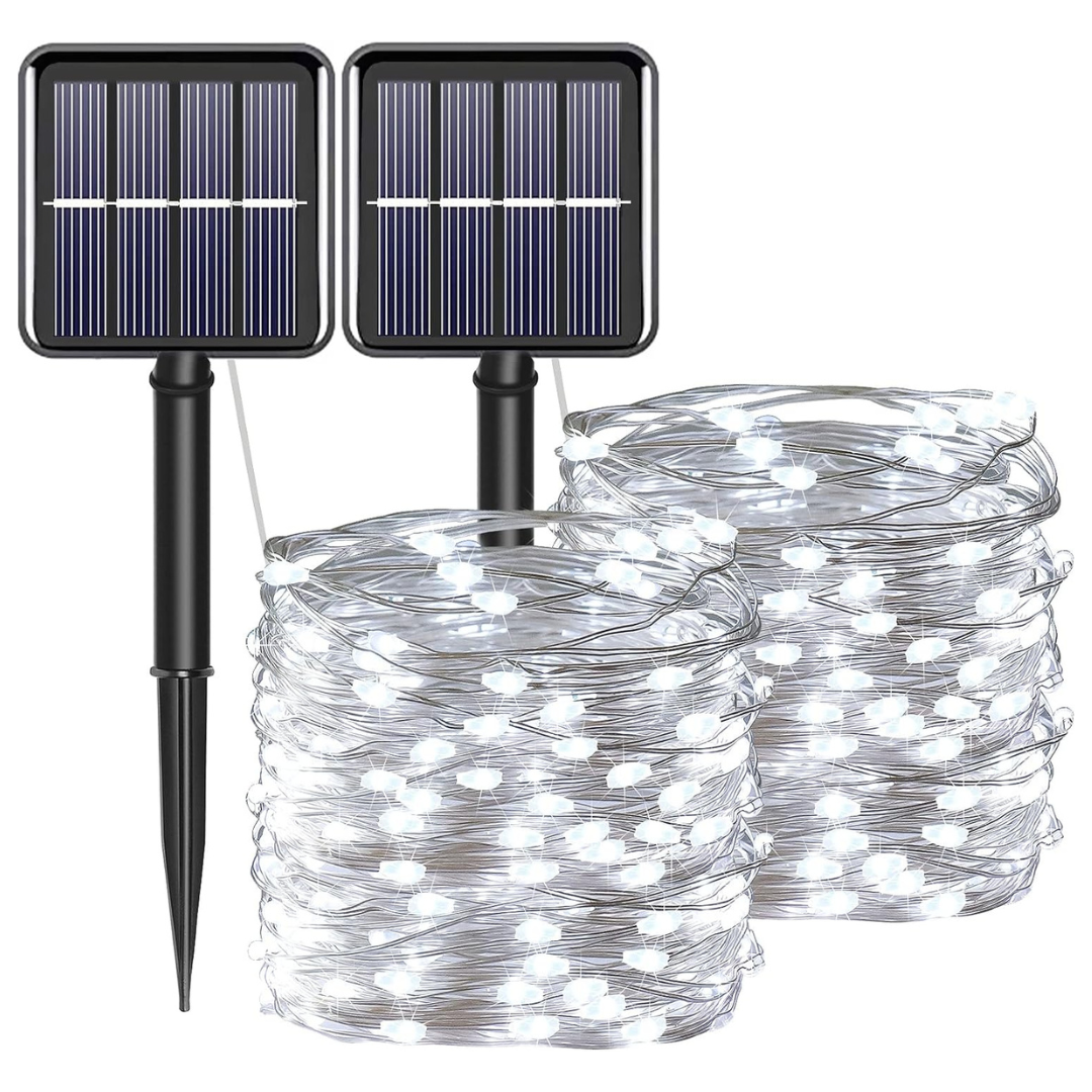 2 Pack 200LED 66ft 8 Modes Small Solar Powered Lights